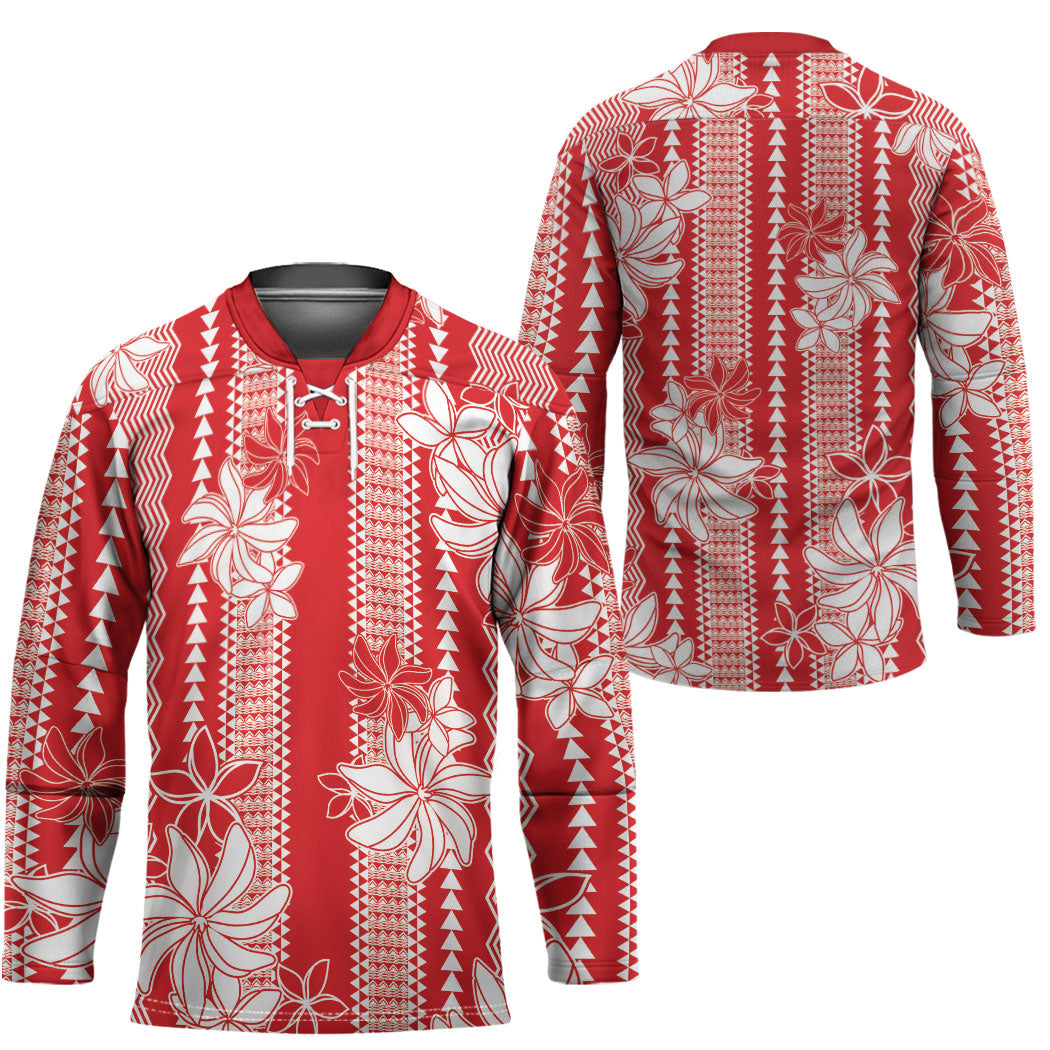 Hawaii Kakau Tribal Hockey Jersey With Red Tiare
