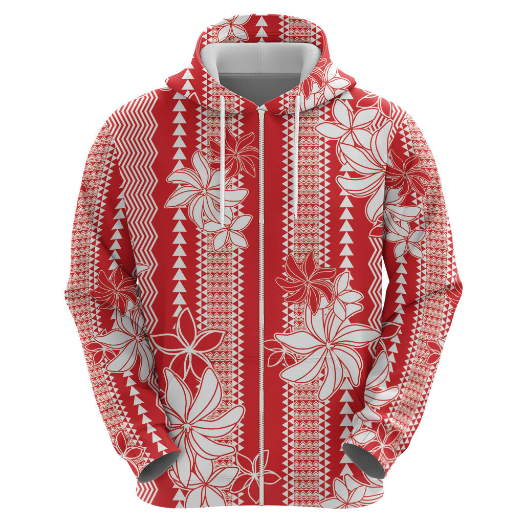 Hawaii Kakau Tribal Hoodie With Red Tiare