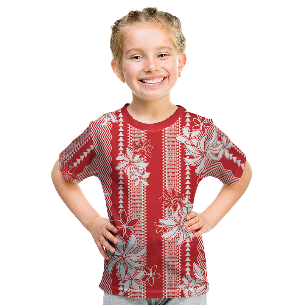 Hawaii Kakau Tribal Kid T Shirt With Red Tiare