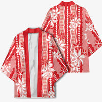 Hawaii Kakau Tribal Kimono With Red Tiare