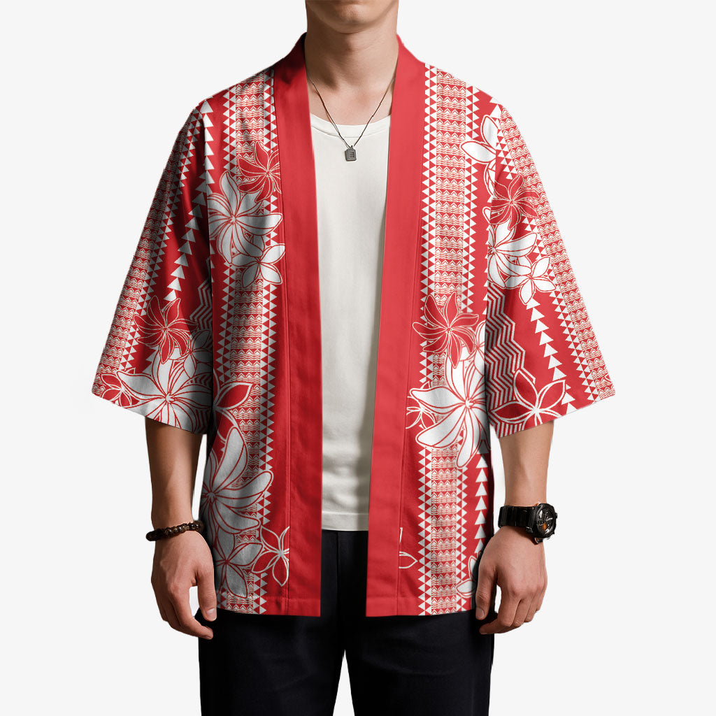 Hawaii Kakau Tribal Kimono With Red Tiare