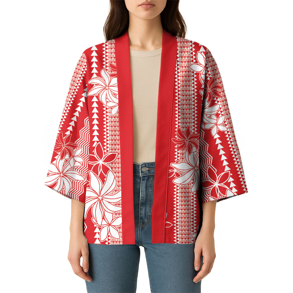 Hawaii Kakau Tribal Kimono With Red Tiare