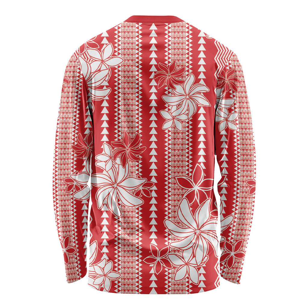 Hawaii Kakau Tribal Long Sleeve Shirt With Red Tiare
