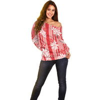 Hawaii Kakau Tribal Off Shoulder Sweater With Red Tiare