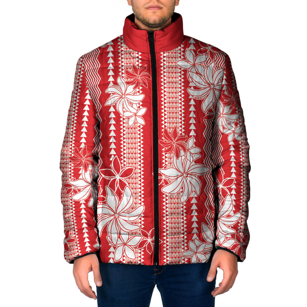 Hawaii Kakau Tribal Padded Jacket With Red Tiare LT05 Men Red - Polynesian Pride