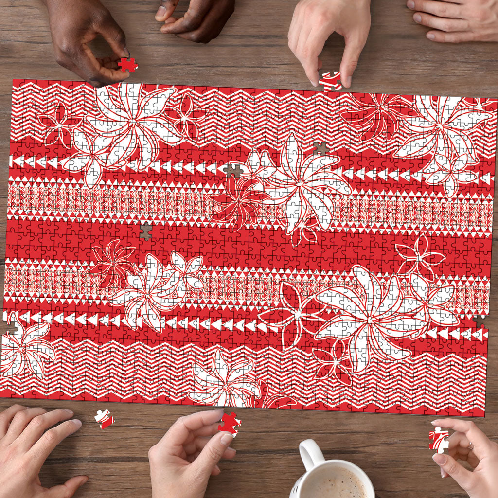 Hawaii Kakau Tribal Puzzle With Red Tiare