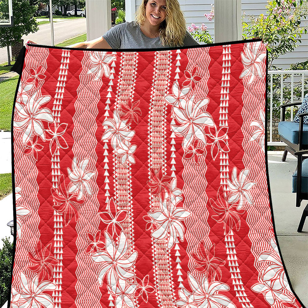 Hawaii Kakau Tribal Quilt With Red Tiare LT05 Red - Polynesian Pride