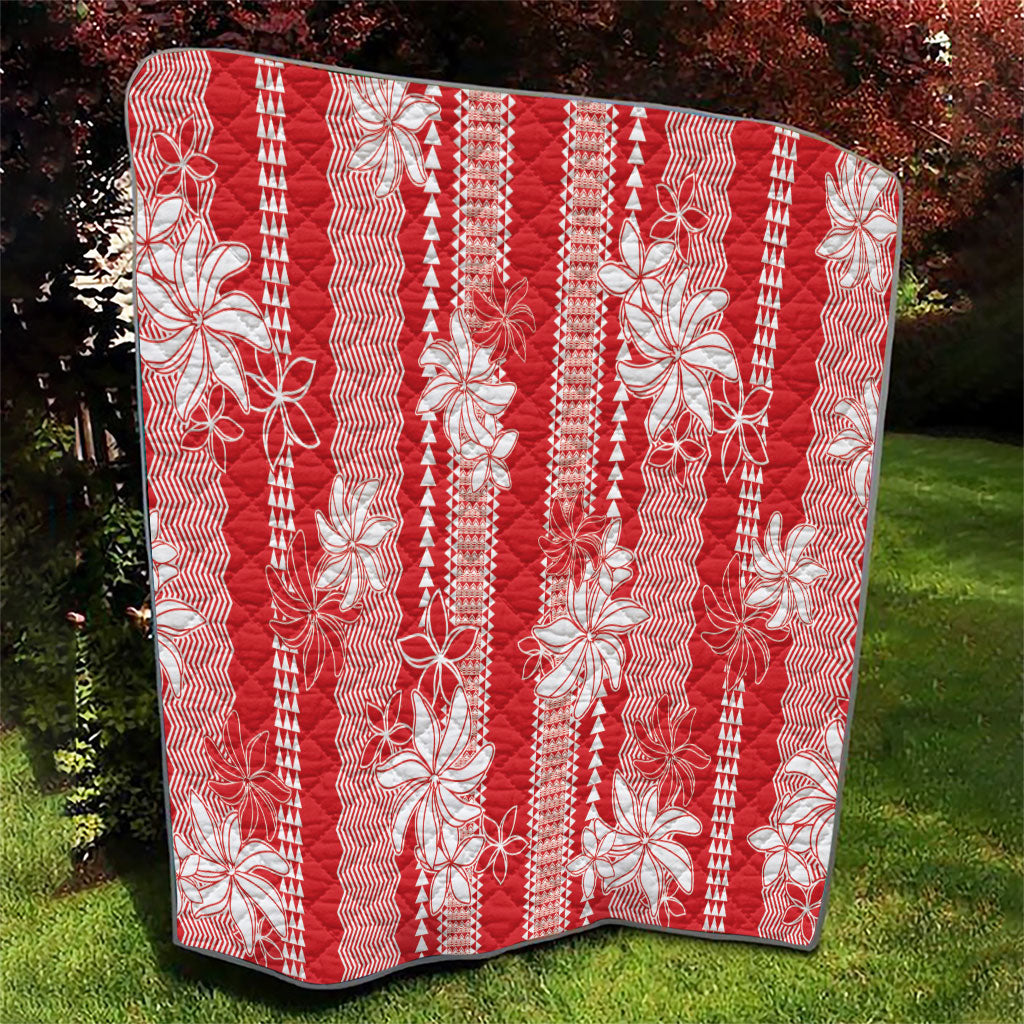 Hawaii Kakau Tribal Quilt With Red Tiare