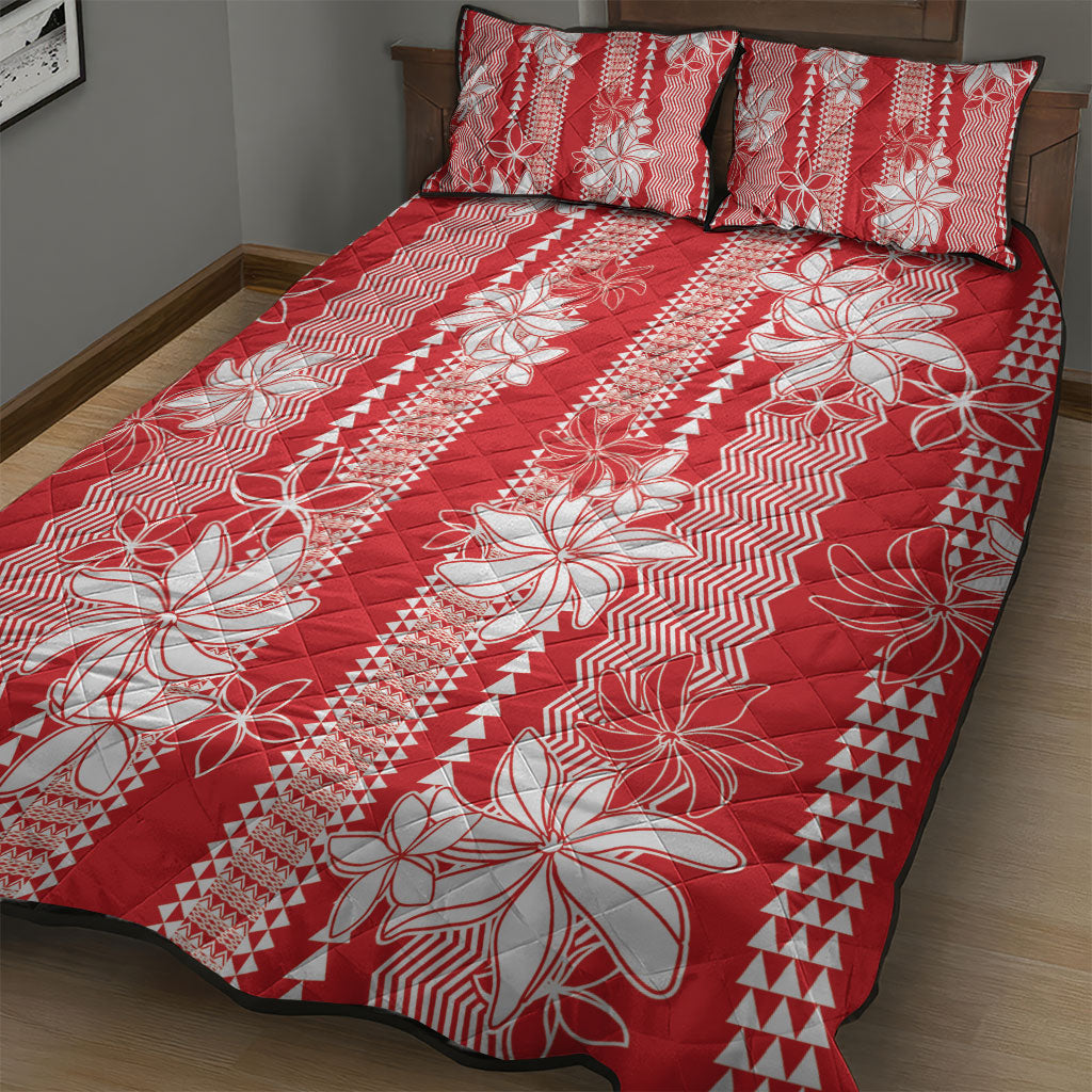 Hawaii Kakau Tribal Quilt Bed Set With Red Tiare
