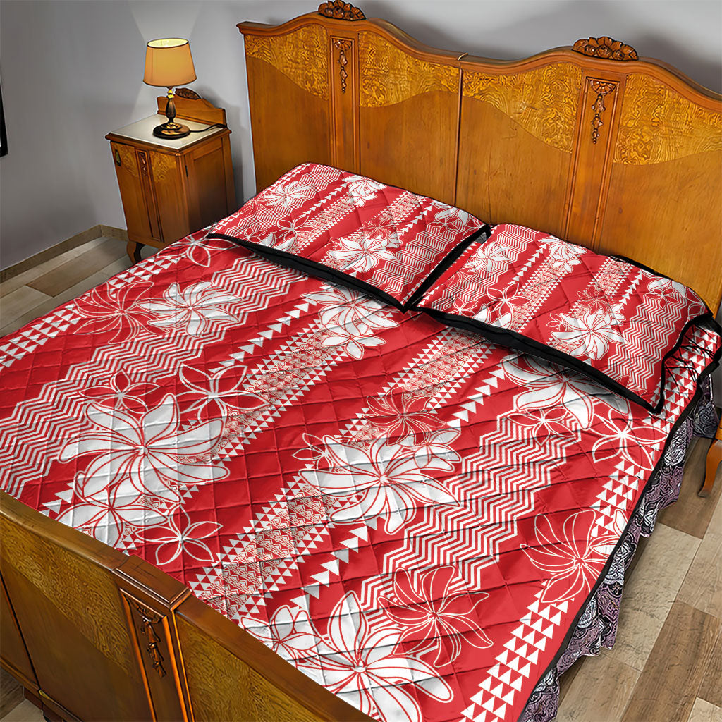 Hawaii Kakau Tribal Quilt Bed Set With Red Tiare
