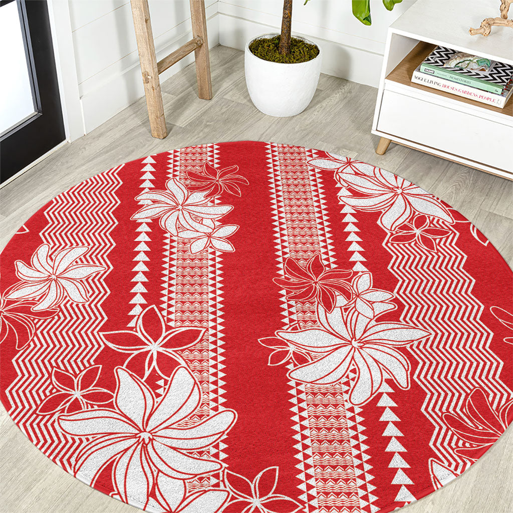 Hawaii Kakau Tribal Round Carpet With Red Tiare LT05 Red - Polynesian Pride