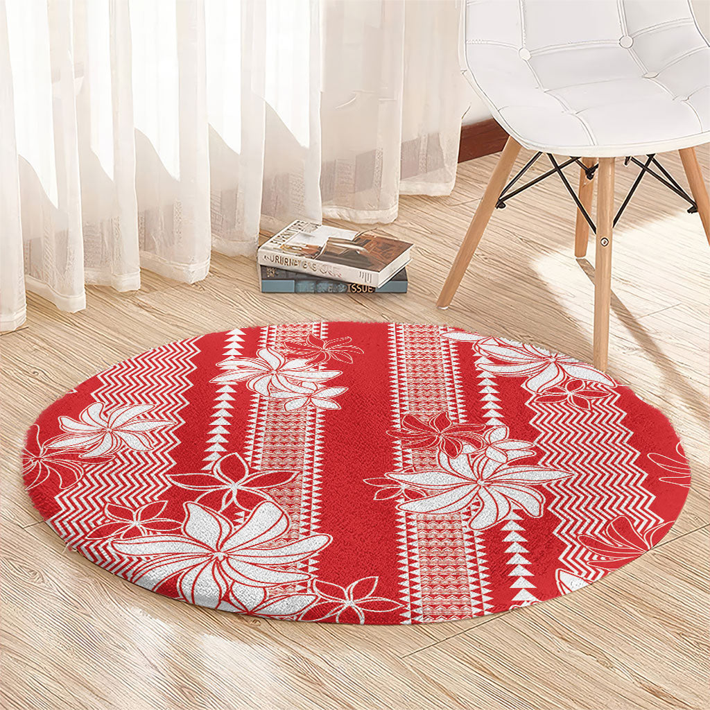 Hawaii Kakau Tribal Round Carpet With Red Tiare