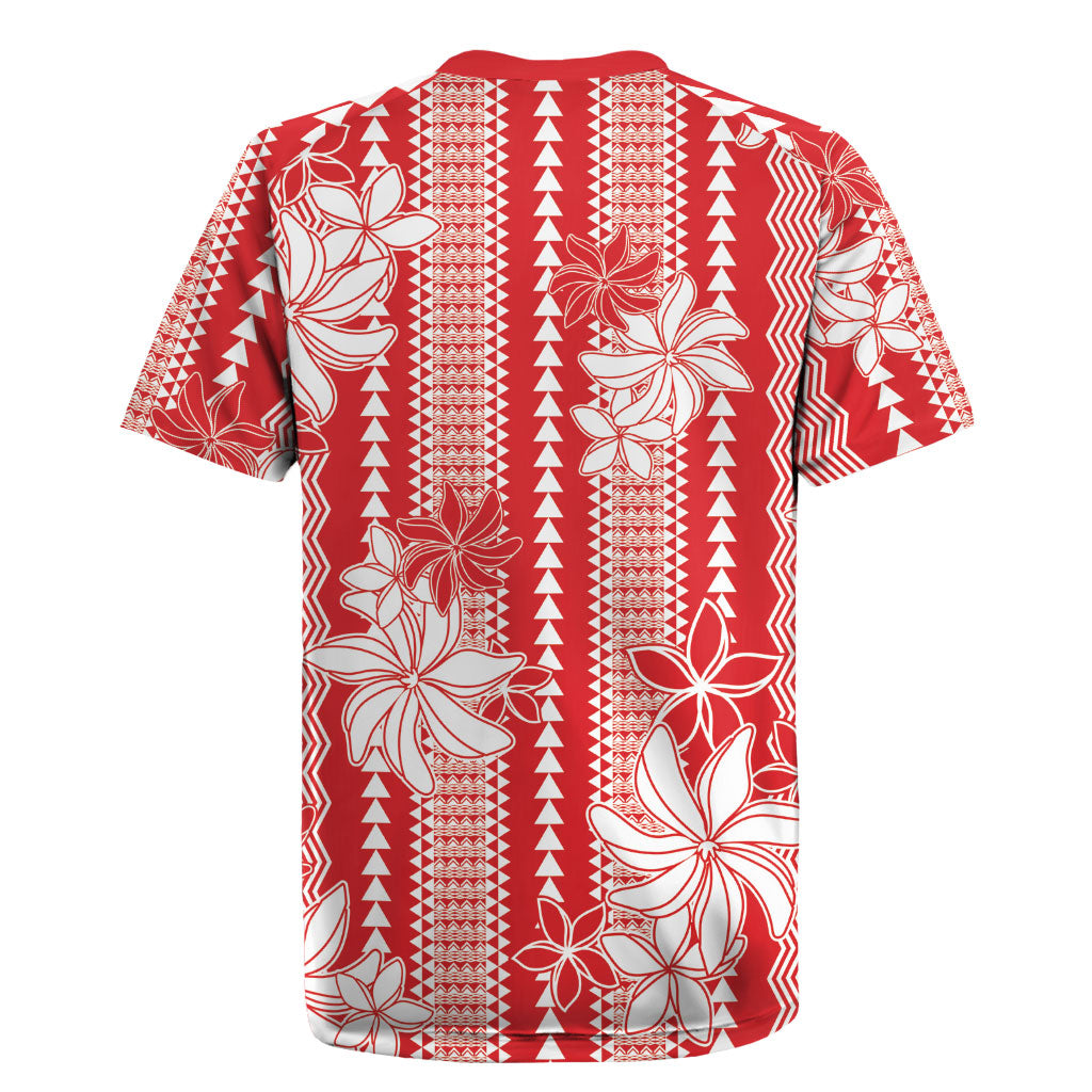 Hawaii Kakau Tribal Rugby Jersey With Red Tiare
