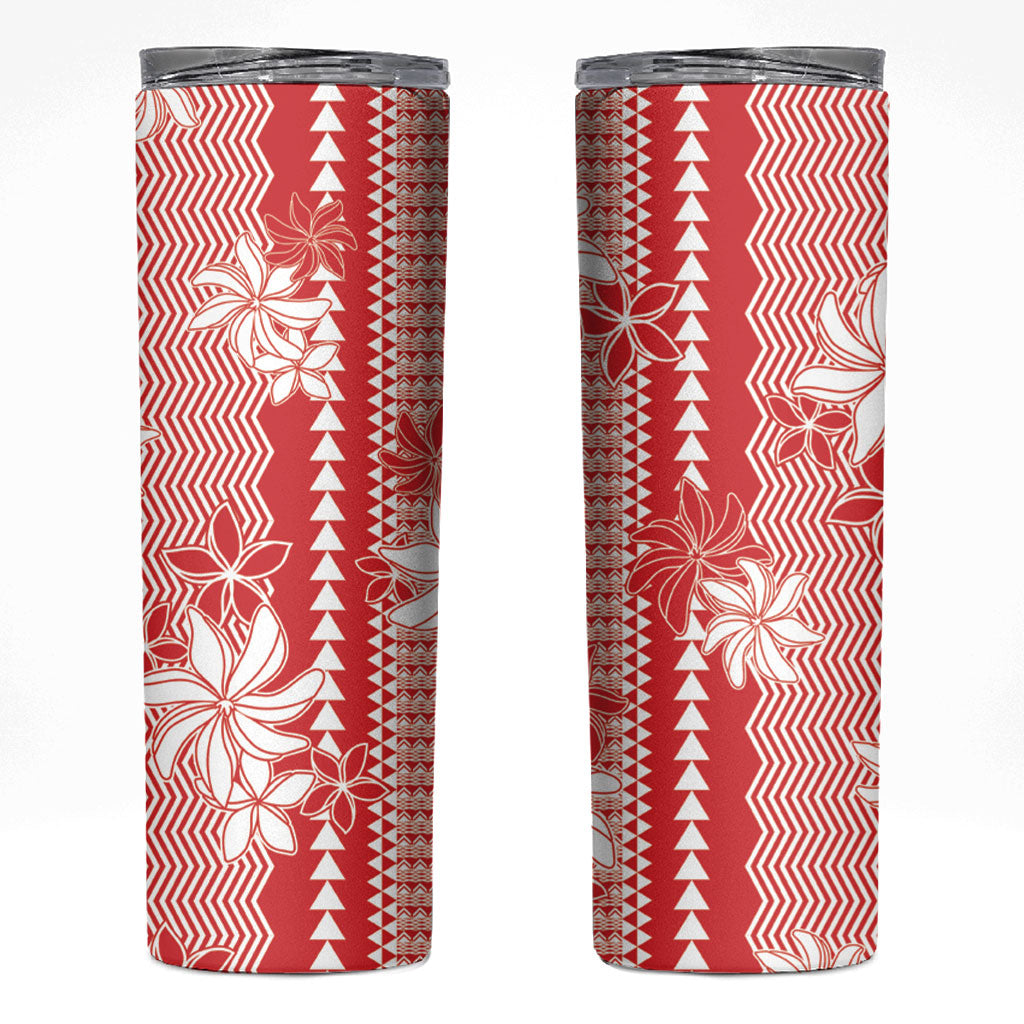 Hawaii Kakau Tribal Skinny Tumbler With Red Tiare