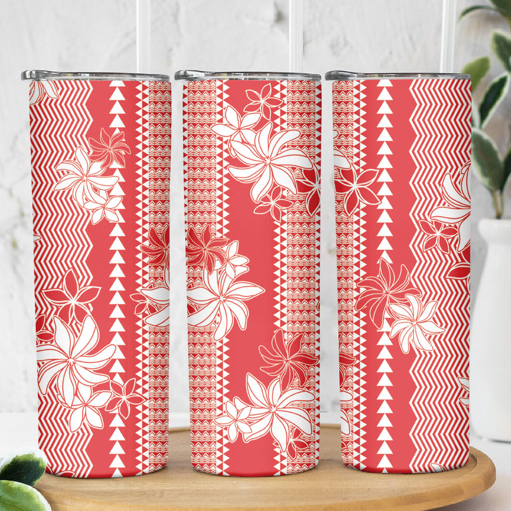 Hawaii Kakau Tribal Skinny Tumbler With Red Tiare