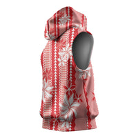 Hawaii Kakau Tribal Sleeveless Hoodie With Red Tiare