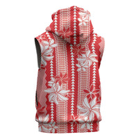 Hawaii Kakau Tribal Sleeveless Zip Hoodie With Red Tiare
