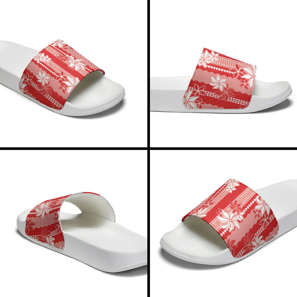 Hawaii Kakau Tribal Slide Sandals With Red Tiare