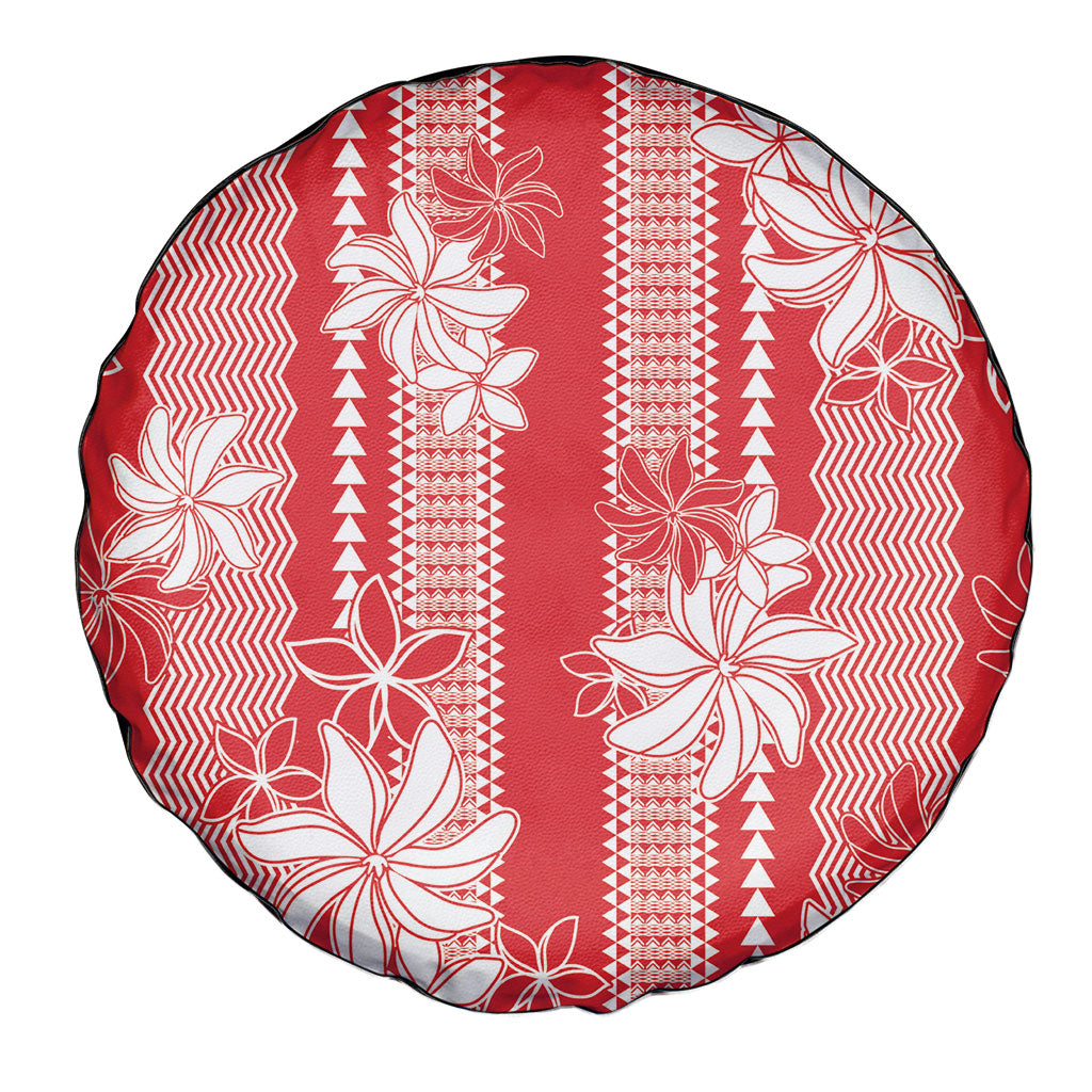 Hawaii Kakau Tribal Spare Tire Cover With Red Tiare