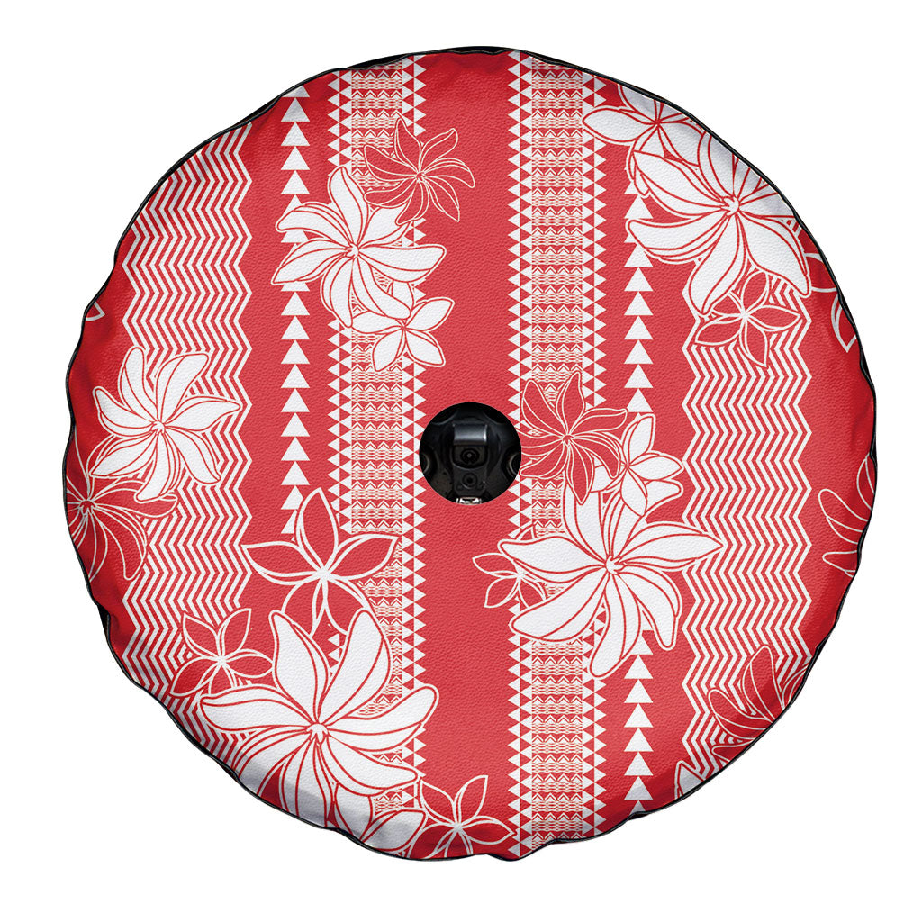 Hawaii Kakau Tribal Spare Tire Cover With Red Tiare