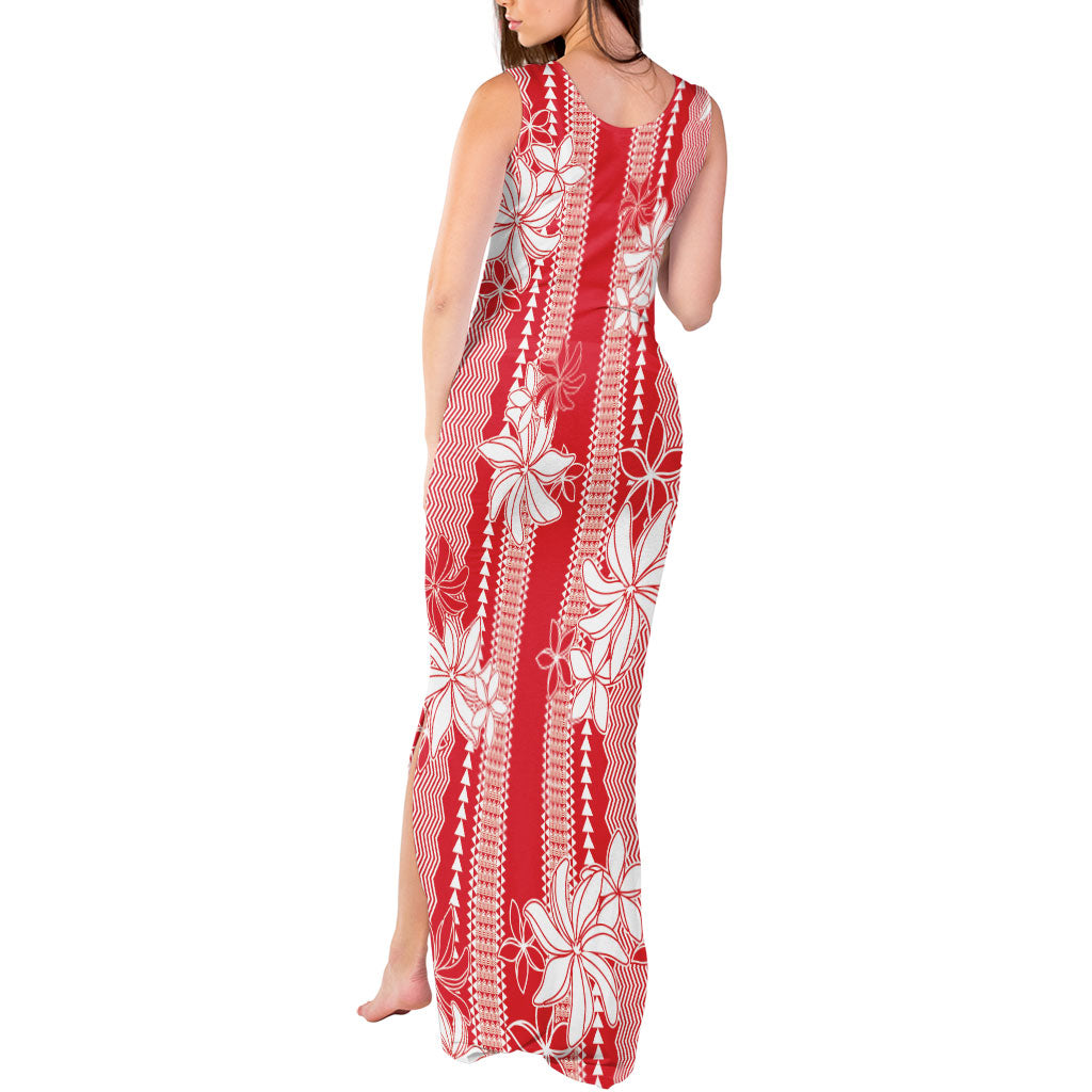 Hawaii Kakau Tribal Tank Maxi Dress With Red Tiare