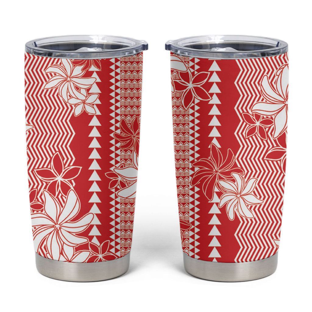 Hawaii Kakau Tribal Tumbler Cup With Red Tiare LT05 Red - Polynesian Pride