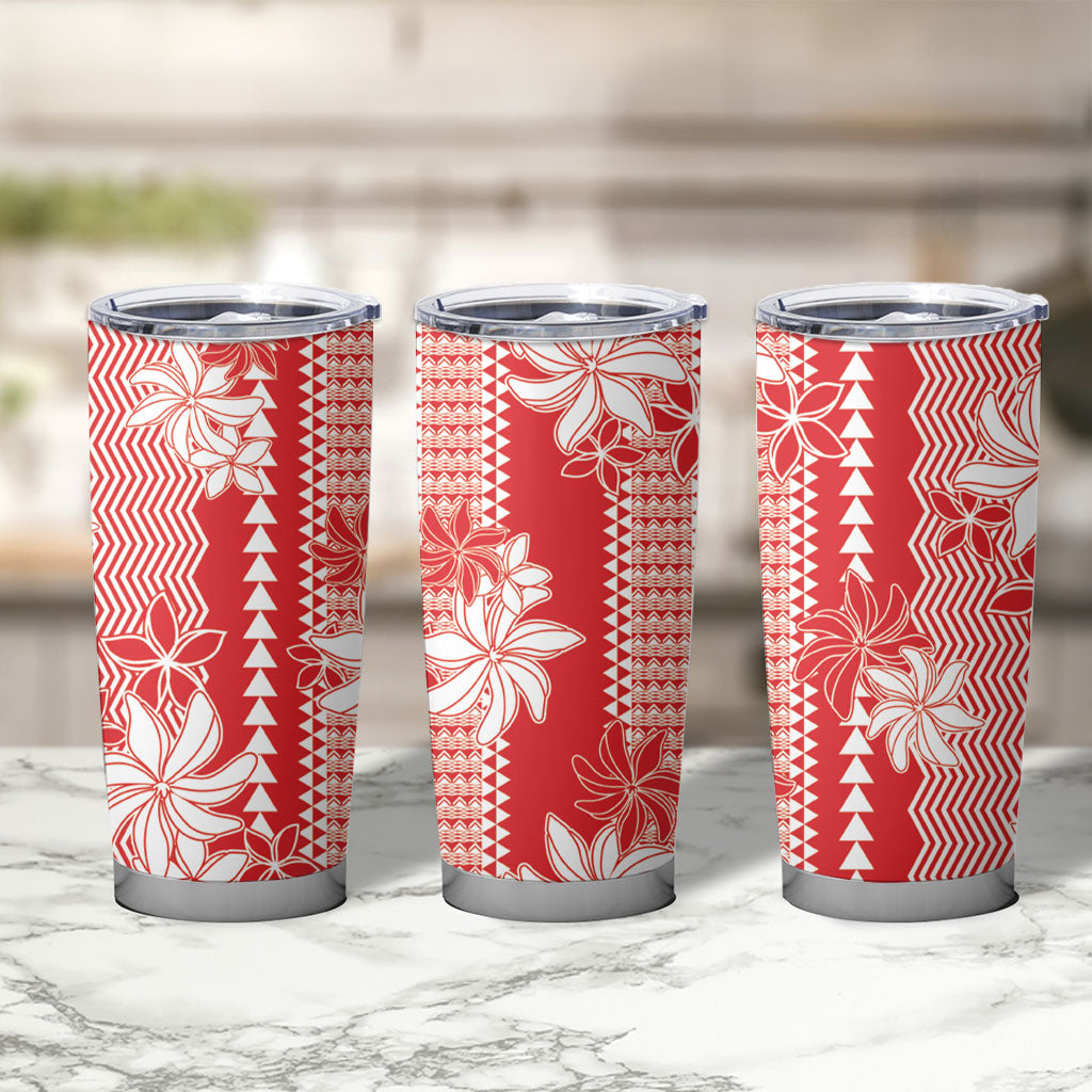 Hawaii Kakau Tribal Tumbler Cup With Red Tiare