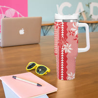 Hawaii Kakau Tribal Tumbler With Handle With Red Tiare