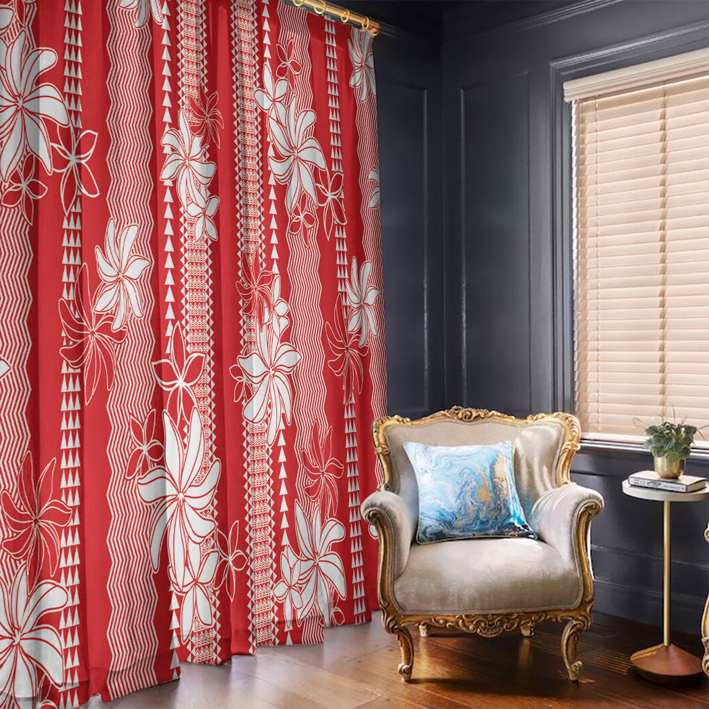 Hawaii Kakau Tribal Window Curtain With Red Tiare