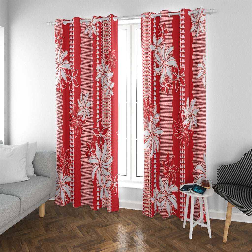 Hawaii Kakau Tribal Window Curtain With Red Tiare