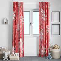 Hawaii Kakau Tribal Window Curtain With Red Tiare