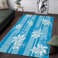 Hawaii Kakau Tribal Area Rug With Blue Tiare