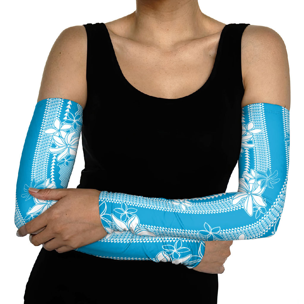 Hawaii Kakau Tribal Arm Sleeves With Blue Tiare