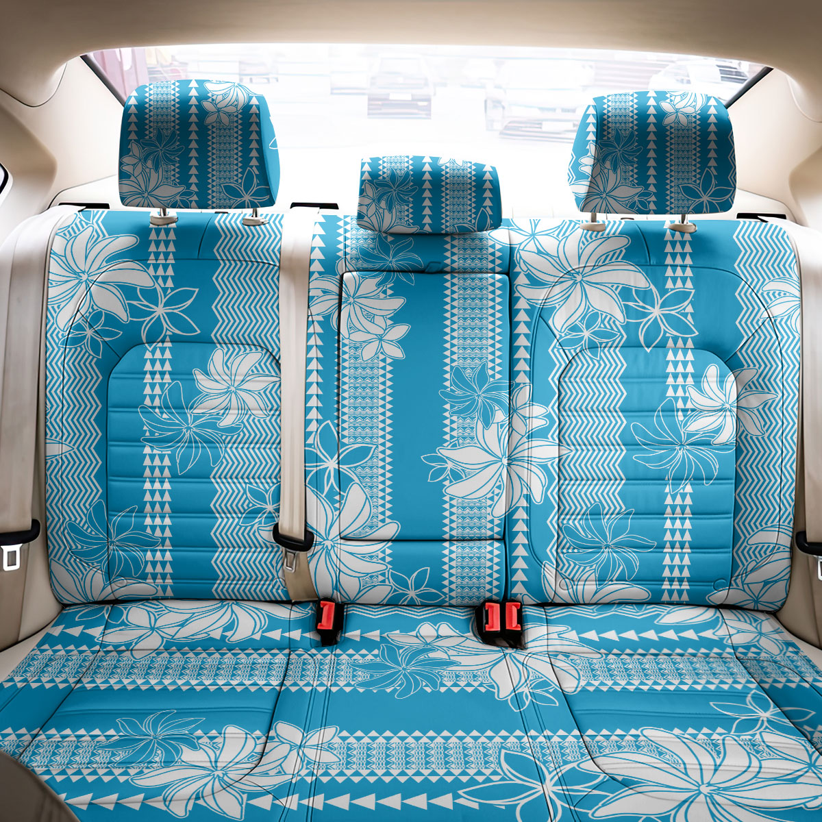 Hawaii Kakau Tribal Back Car Seat Cover With Blue Tiare
