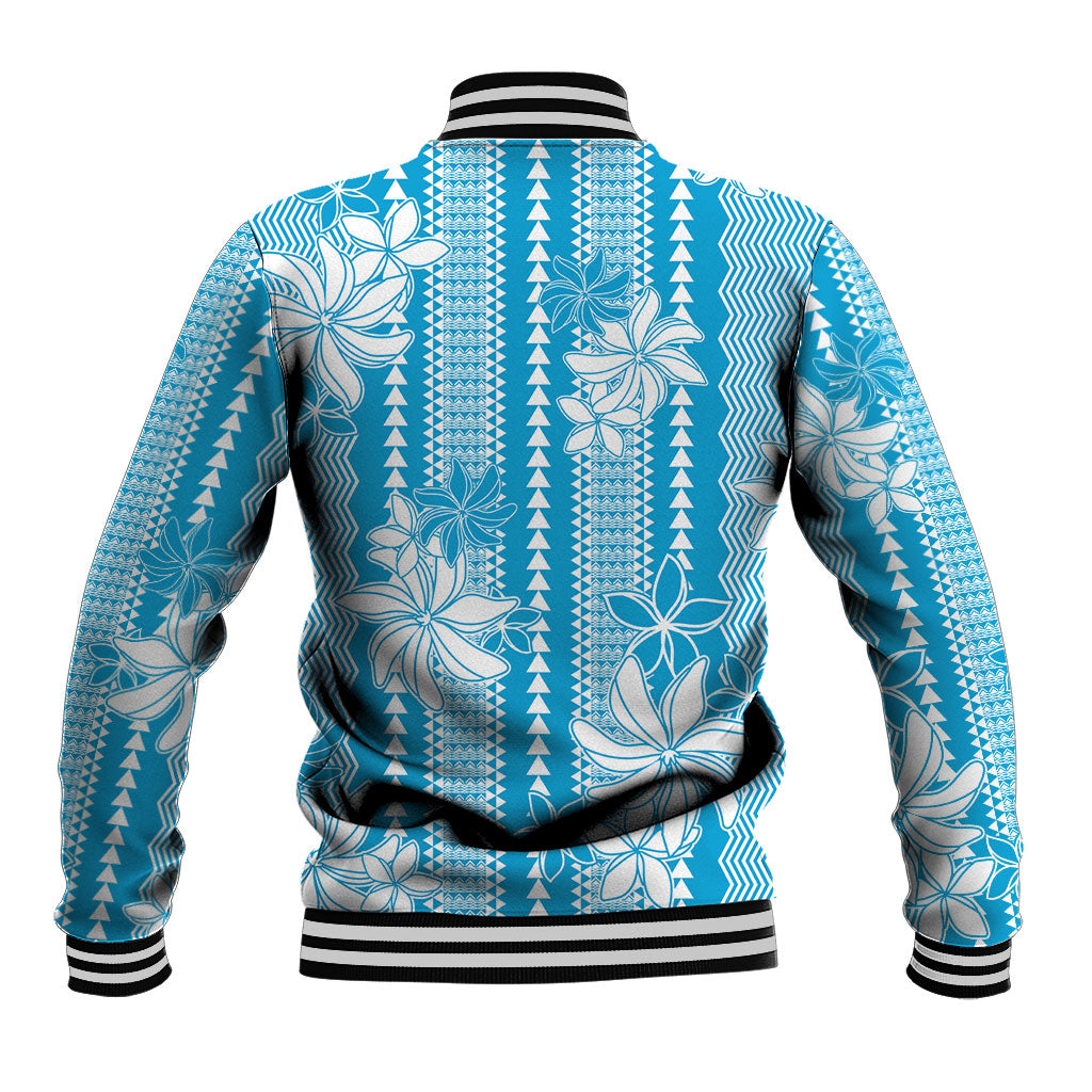 Hawaii Kakau Tribal Baseball Jacket With Blue Tiare