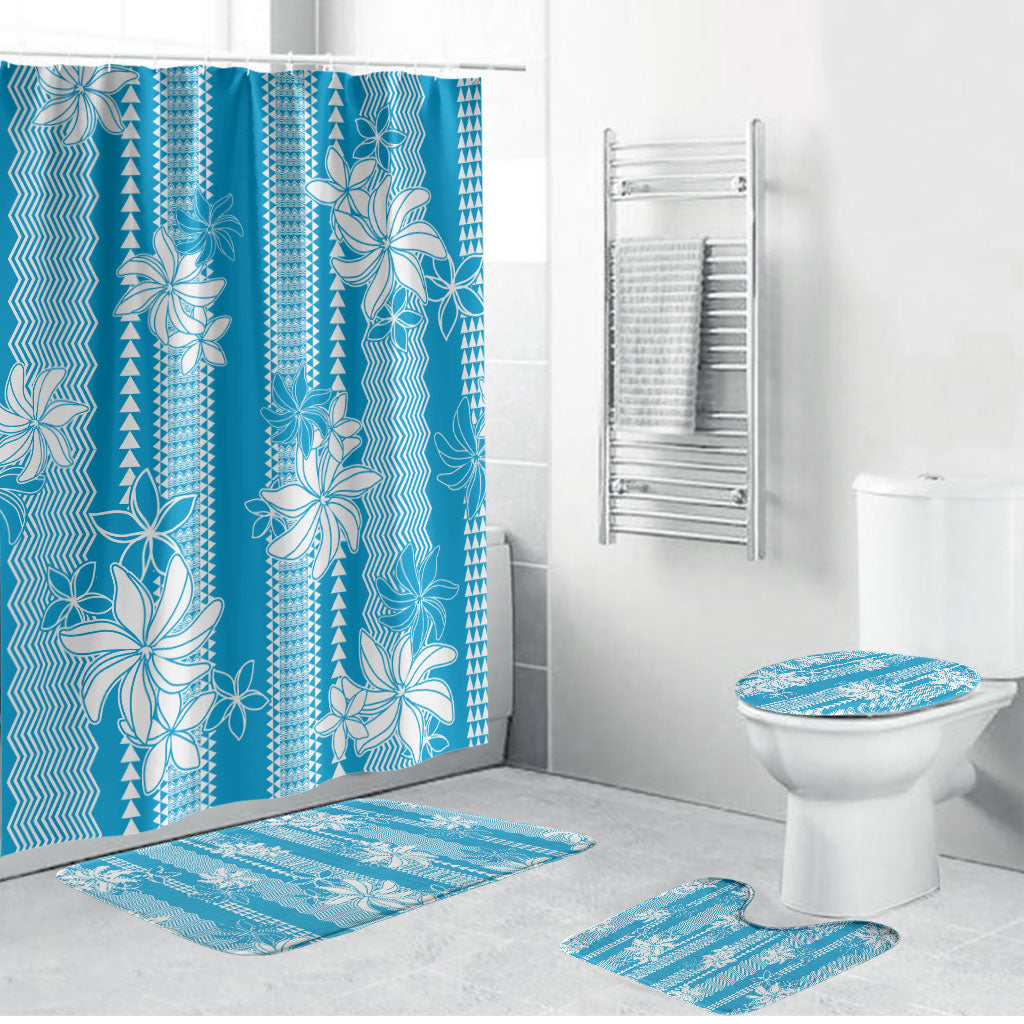 Hawaii Kakau Tribal Bathroom Set With Blue Tiare