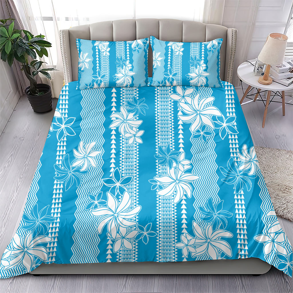 Hawaii Kakau Tribal Bedding Set With Blue Tiare
