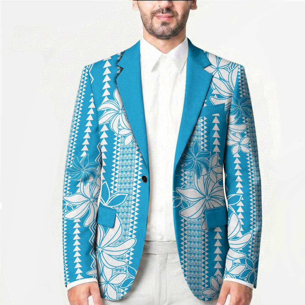 Hawaii Kakau Tribal Blazer With Blue Tiare