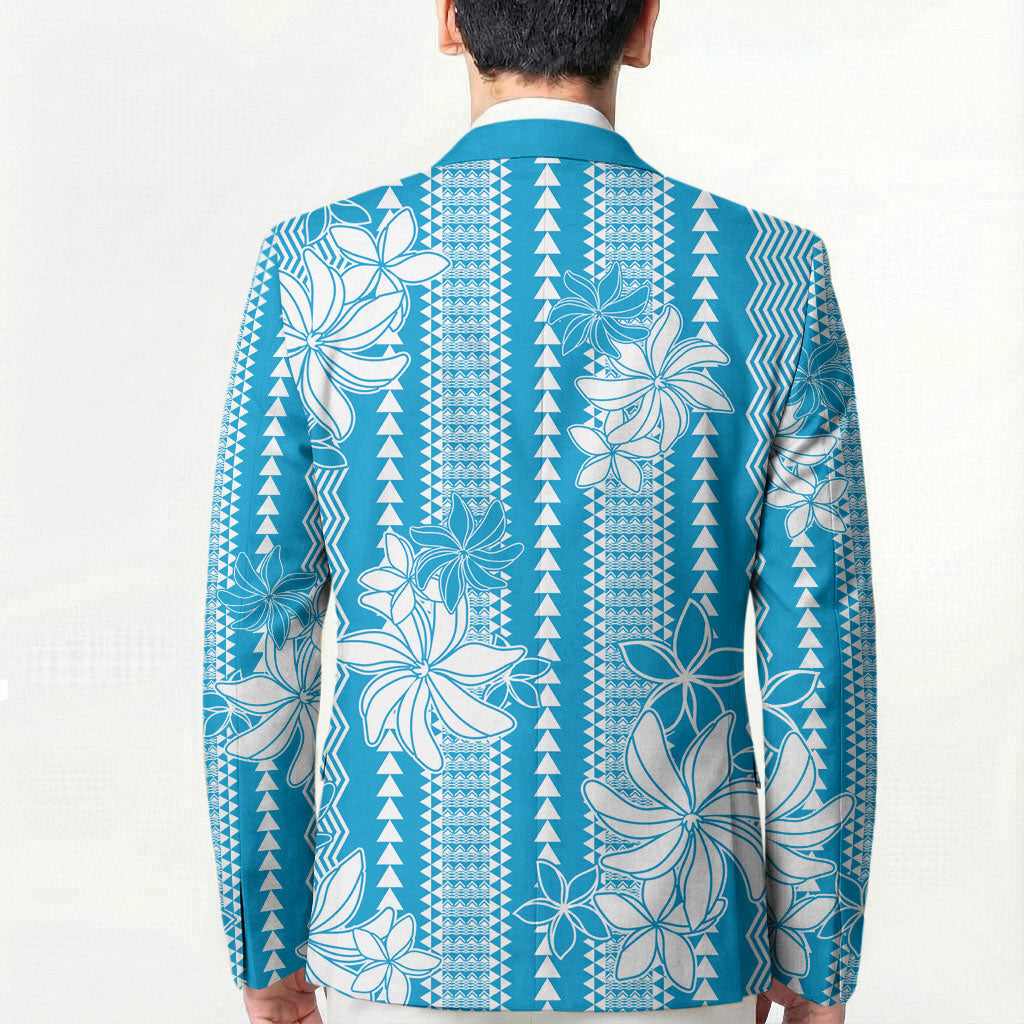 Hawaii Kakau Tribal Blazer With Blue Tiare