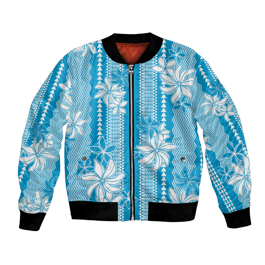 Hawaii Kakau Tribal Bomber Jacket With Blue Tiare