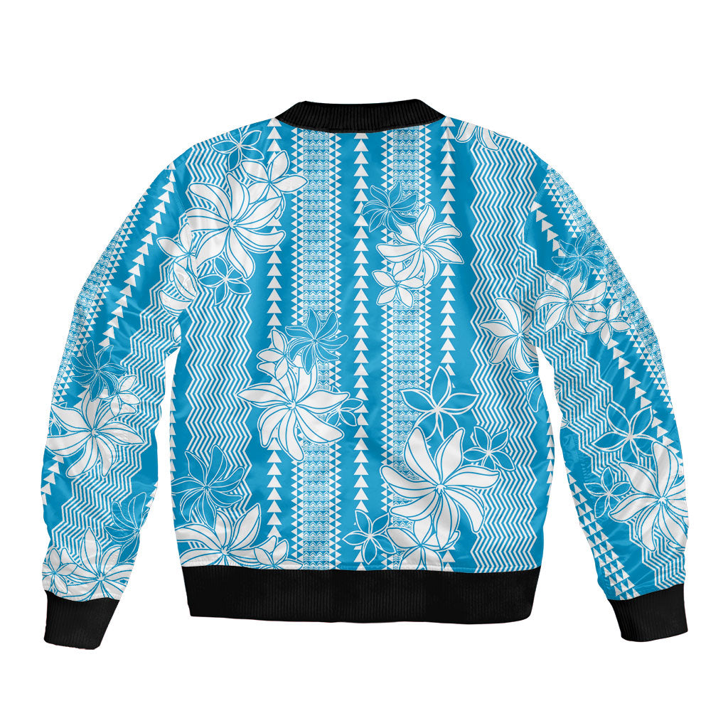 Hawaii Kakau Tribal Bomber Jacket With Blue Tiare