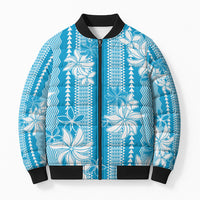 Hawaii Kakau Tribal Bomber Puffer Jacket With Blue Tiare