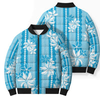 Hawaii Kakau Tribal Bomber Puffer Jacket With Blue Tiare