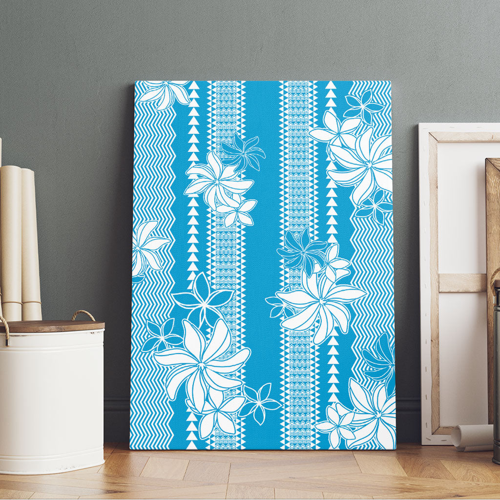 Hawaii Kakau Tribal Canvas Wall Art With Blue Tiare