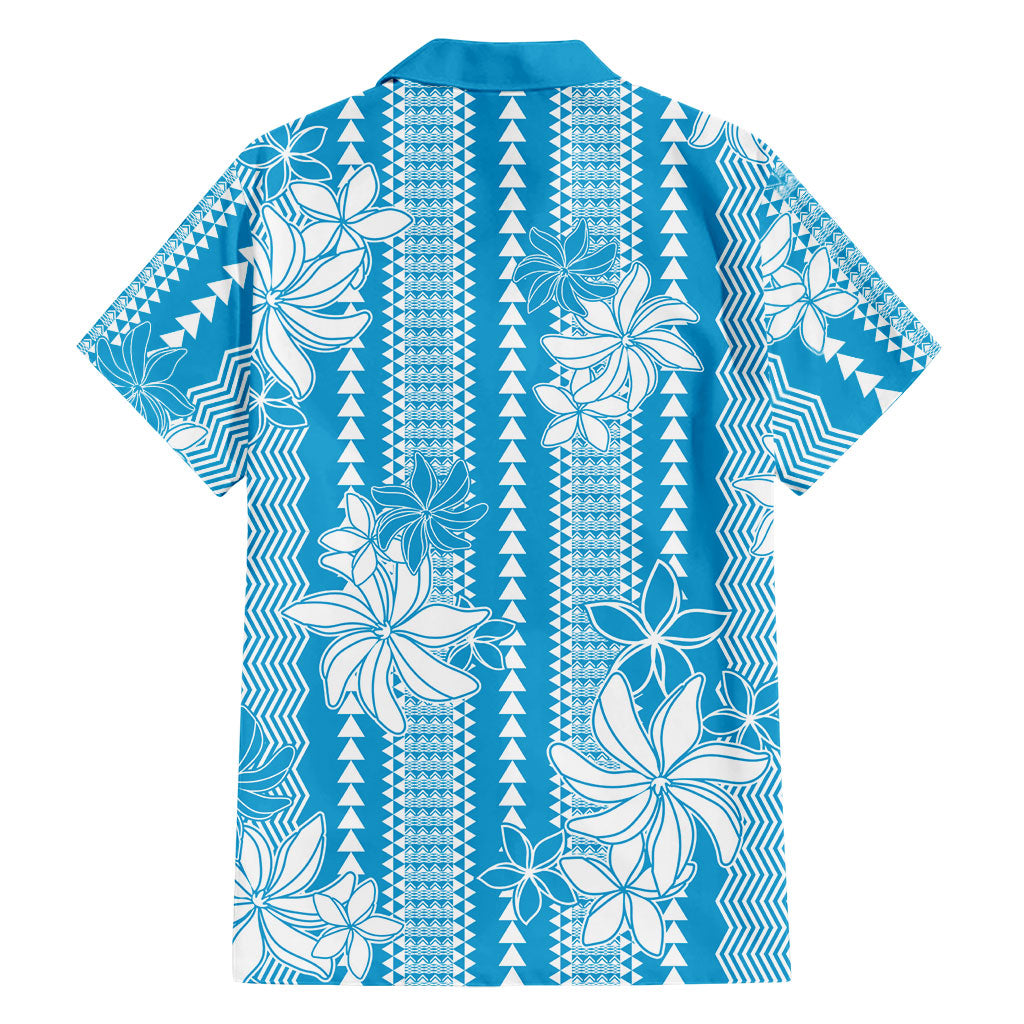 Hawaii Kakau Tribal Family Matching Summer Maxi Dress and Hawaiian Shirt With Blue Tiare