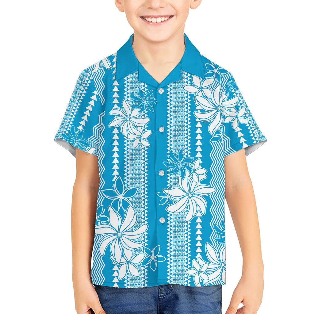 Hawaii Kakau Tribal Family Matching Summer Maxi Dress and Hawaiian Shirt With Blue Tiare