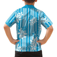 Hawaii Kakau Tribal Family Matching Tank Maxi Dress and Hawaiian Shirt With Blue Tiare