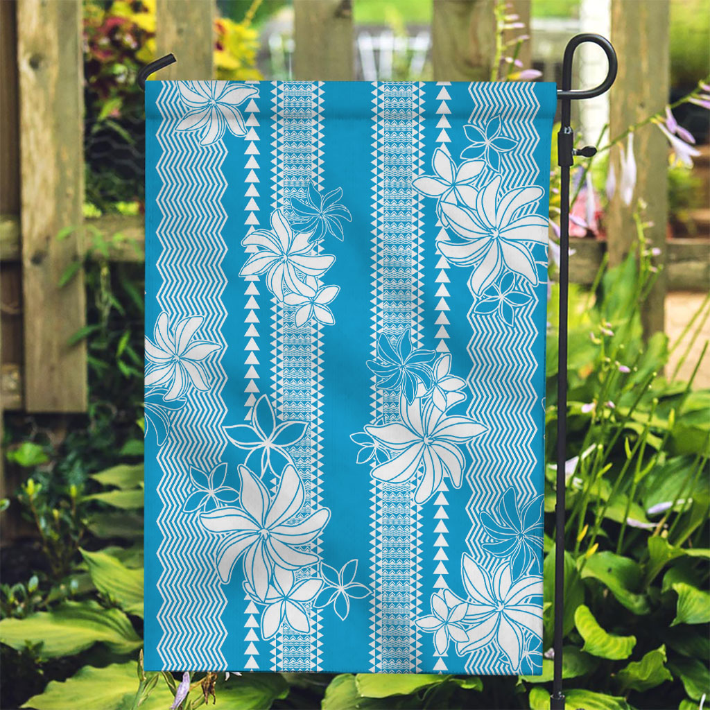 Hawaii Kakau Tribal Garden Flag With Blue Tiare