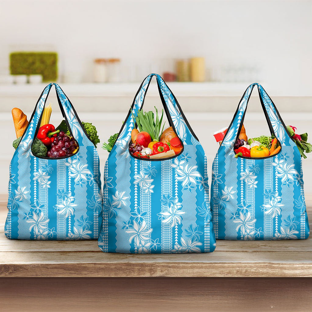 Hawaii Kakau Tribal Grocery Bag With Blue Tiare