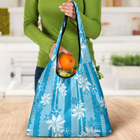 Hawaii Kakau Tribal Grocery Bag With Blue Tiare
